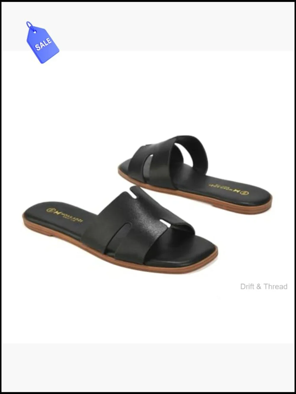 Women's Slip On Slide Sandals with Memory Foam, Square Toe Cushioned Flat
